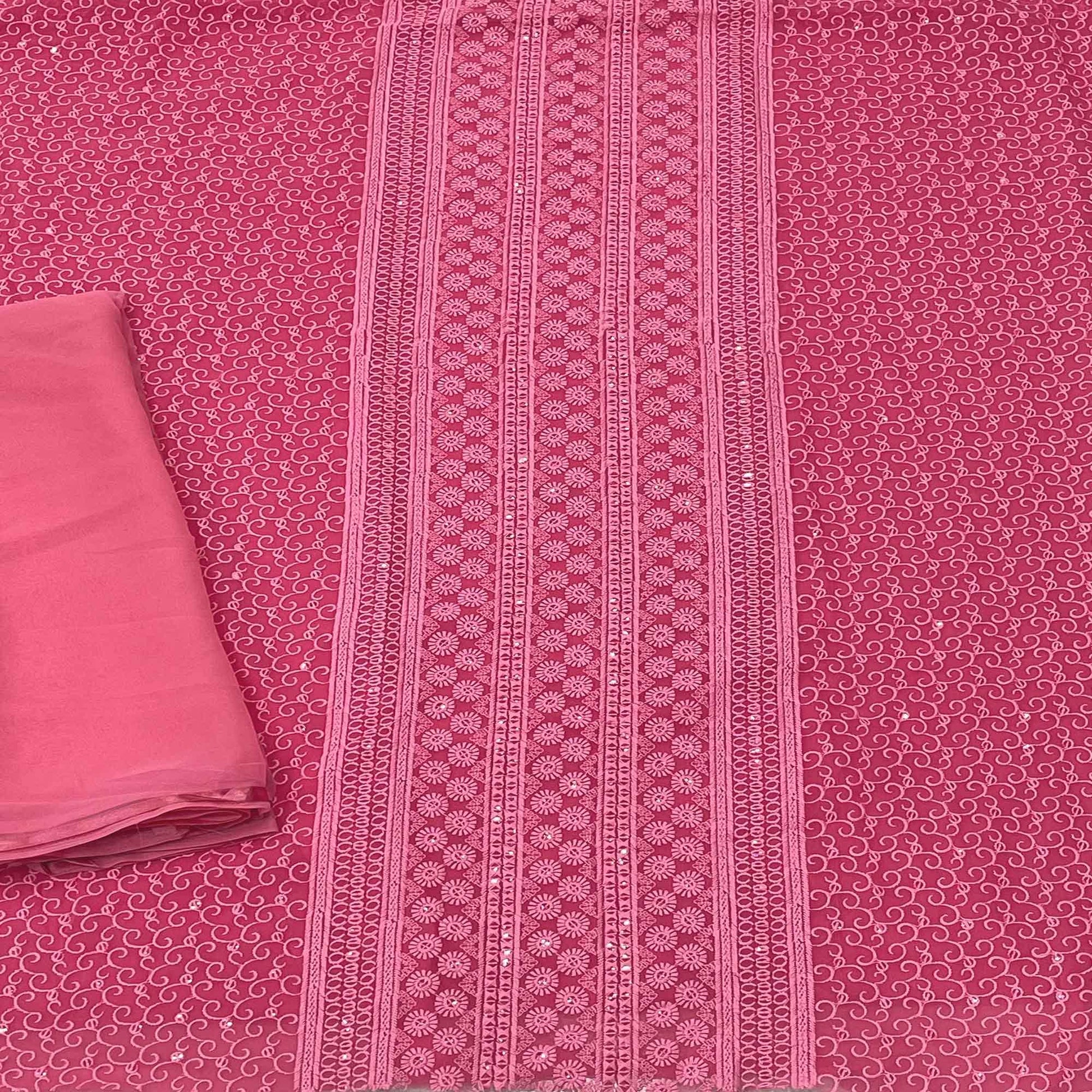 Gajri Pink Casual Wear Sequins Embroidered Georgette Dress Material