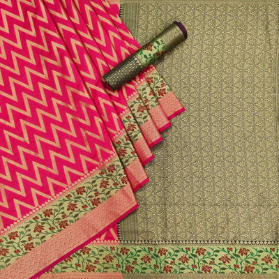 Gajri Pink Festive Wear Floral Woven Silk Saree