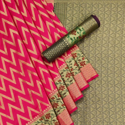 Gajri Pink Festive Wear Floral Woven Silk Saree