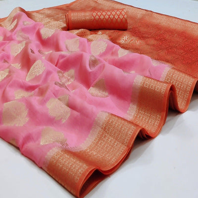 Gajri Pink Festive Wear Woven Art Silk Double Dying Sarees With Zari Border