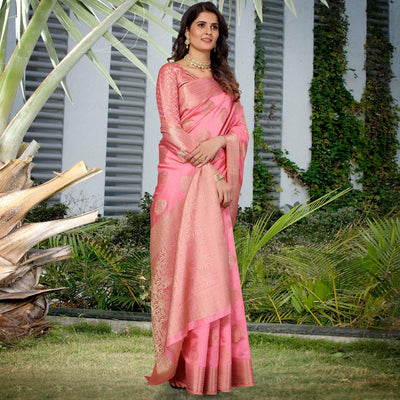Gajri Pink Festive Wear Woven Art Silk Saree