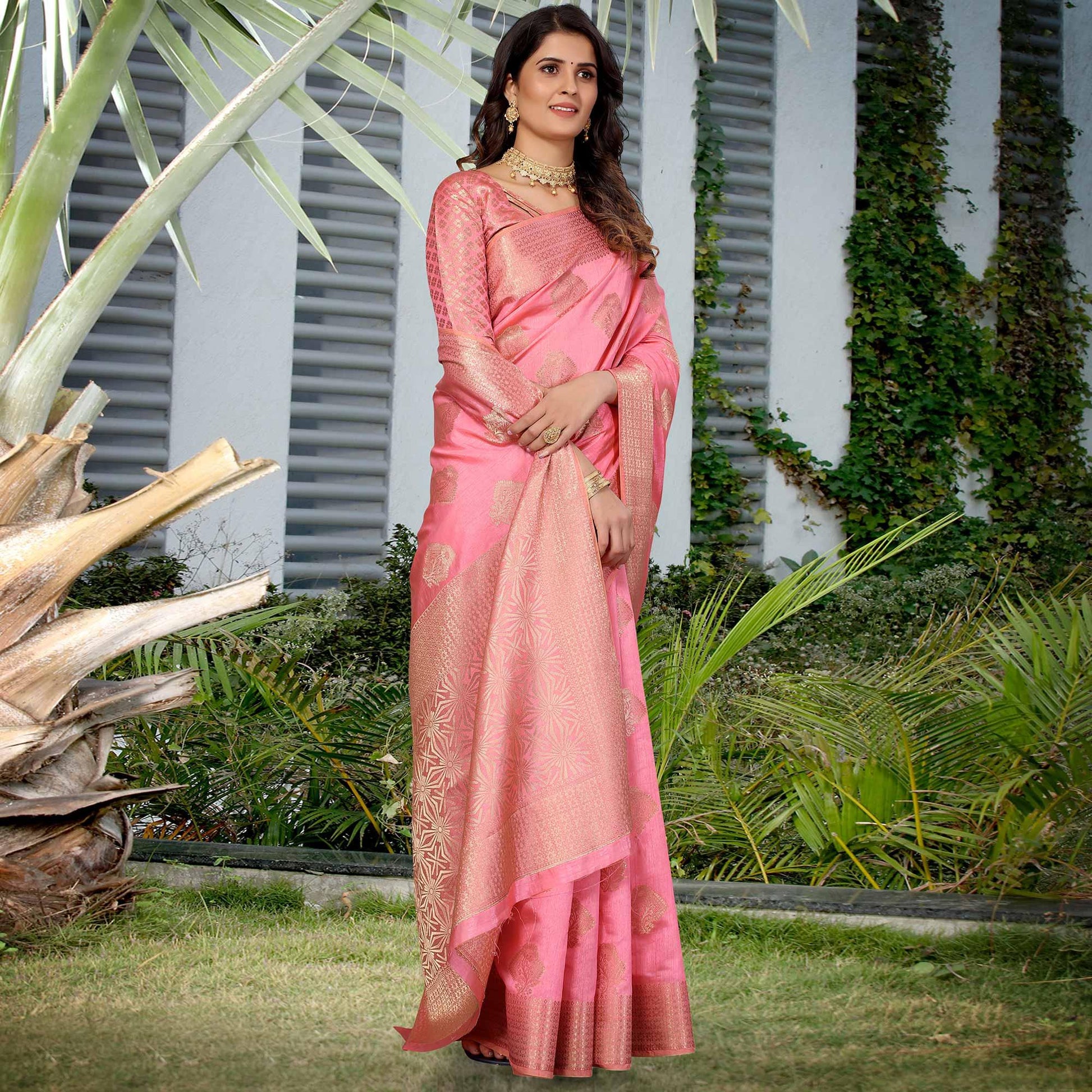 Gajri Pink Festive Wear Woven Art Silk Saree