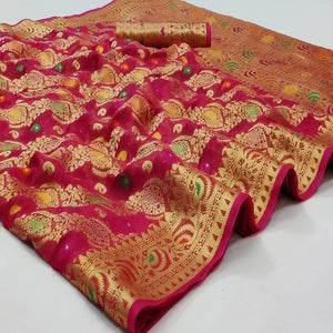 Gajri Pink Festive Wear Woven Organza Saree