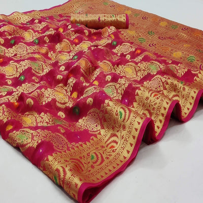 Gajri Pink Festive Wear Woven Organza Saree