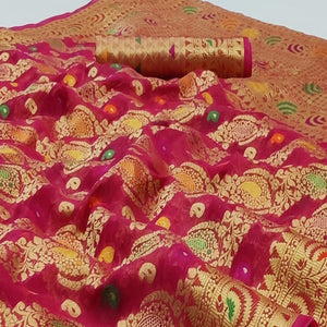 Gajri Pink Festive Wear Woven Organza Saree