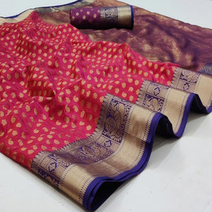 Gajri Pink Festive Wear Woven Silk Saree With Jacquard Border