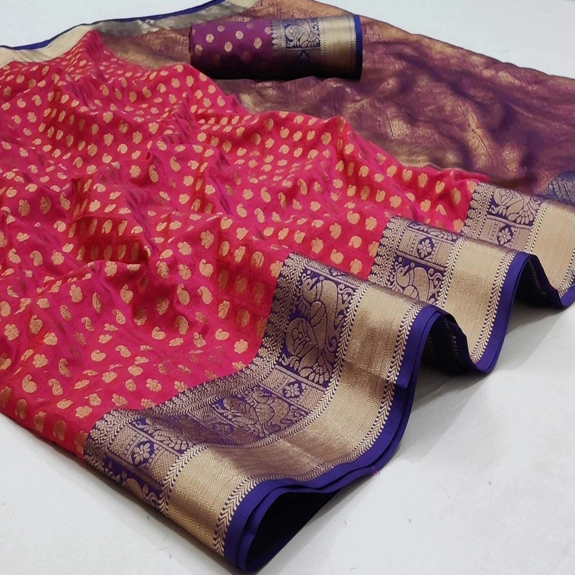 Gajri Pink Festive Wear Woven Silk Saree With Jacquard Border