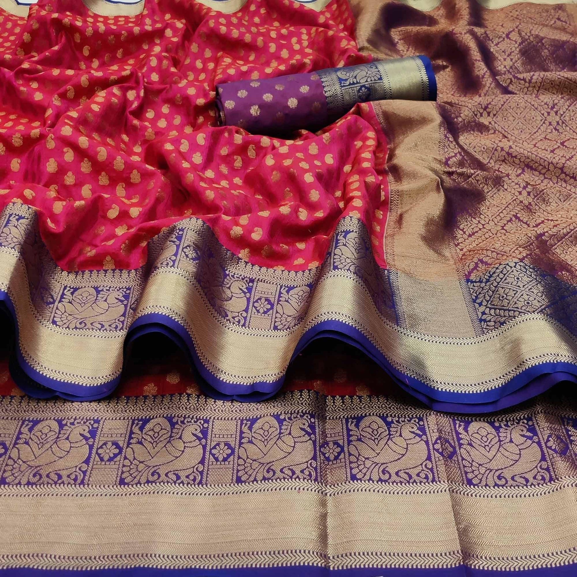 Gajri Pink Festive Wear Woven Silk Saree With Jacquard Border