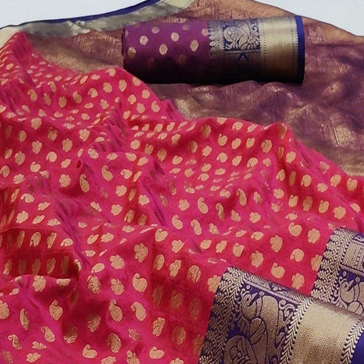 Gajri Pink Festive Wear Woven Silk Saree With Jacquard Border