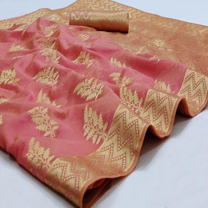 Gajri Pink Festive Wear Woven Soft Organza Saree