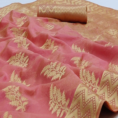 Gajri Pink Festive Wear Woven Soft Organza Saree