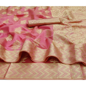 Gajri Pink Festive Wear Woven Soft Organza Saree