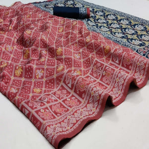 Gajri Pink Festive Wear Woven Soft Silk Patola Saree