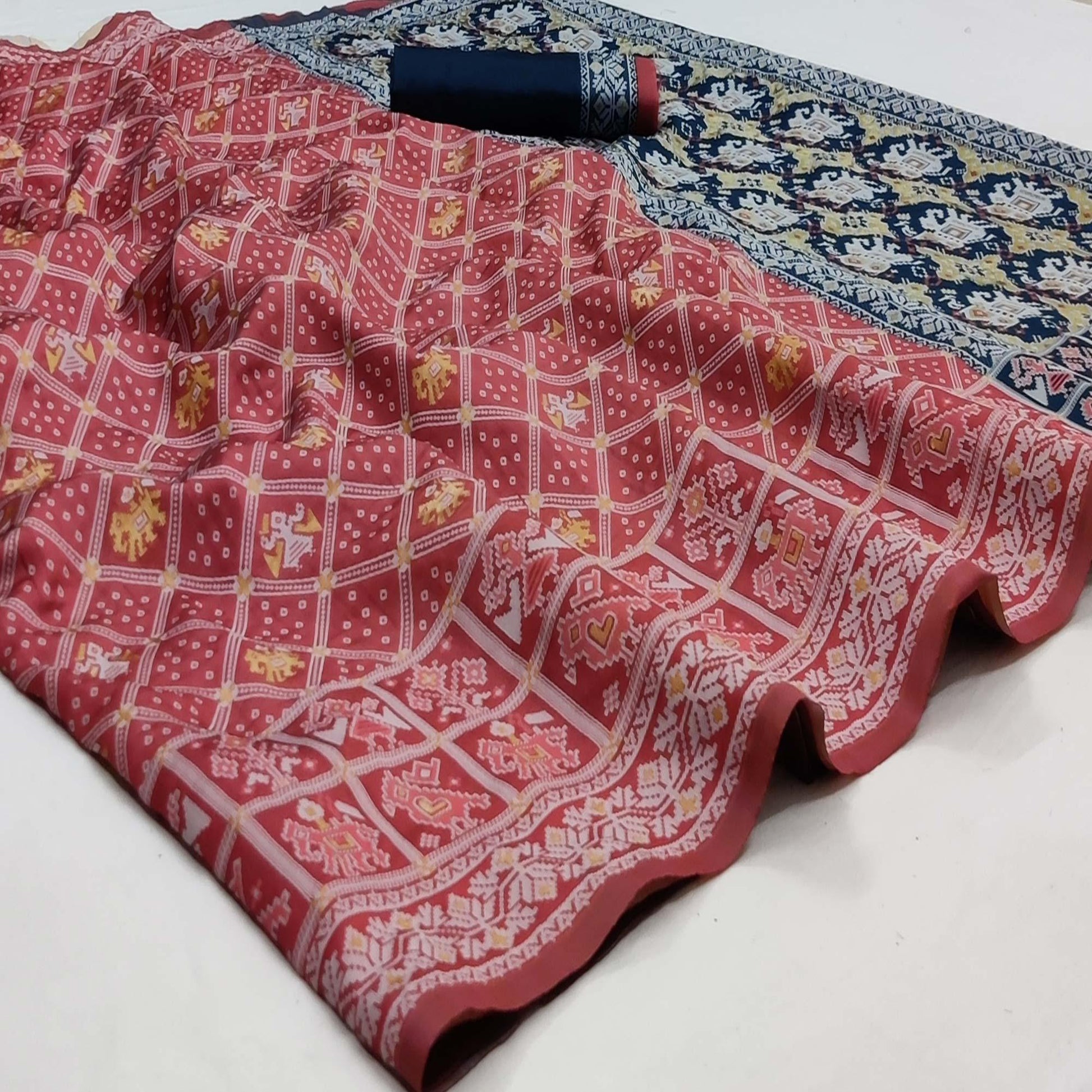 Gajri Pink Festive Wear Woven Soft Silk Patola Saree