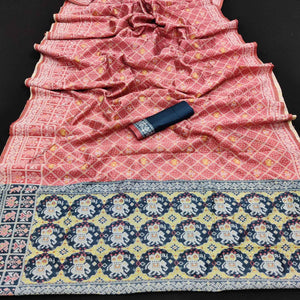 Gajri Pink Festive Wear Woven Soft Silk Patola Saree