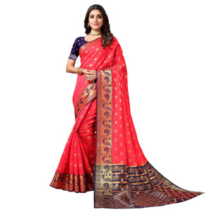 Gajri Pink Festive Wear Woven Soft Silk Saree With Jacquard Border