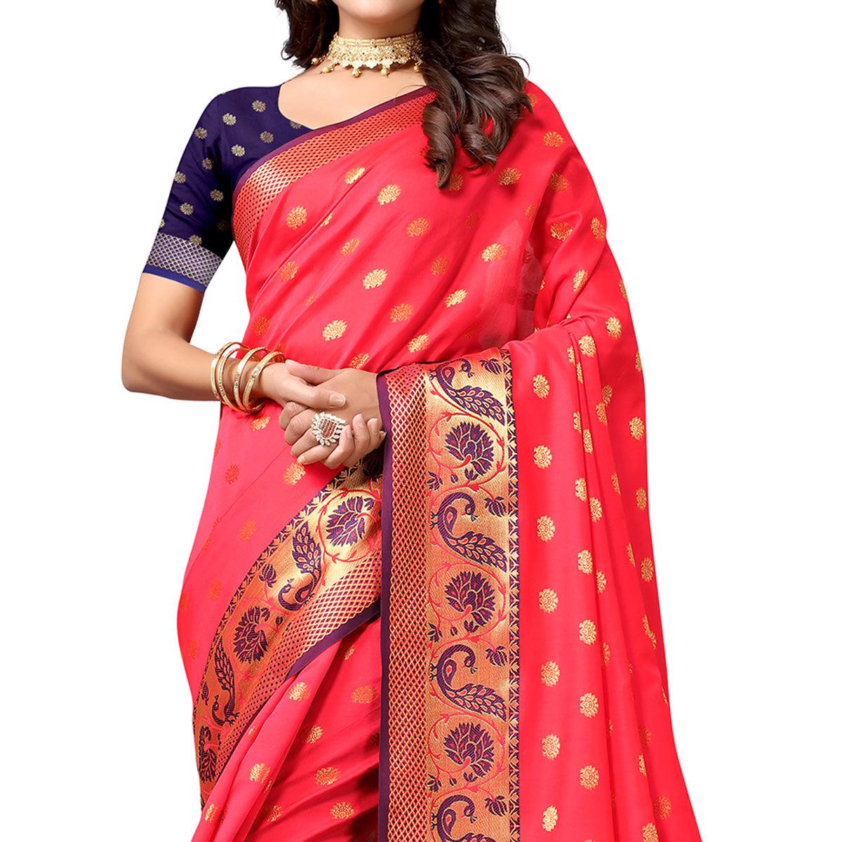 Gajri Pink Festive Wear Woven Soft Silk Saree With Jacquard Border