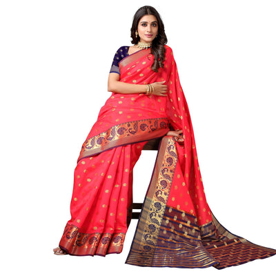 Gajri Pink Festive Wear Woven Soft Silk Saree With Jacquard Border