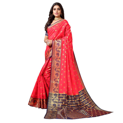 Gajri Pink Festive Wear Woven Soft Silk Saree With Jacquard Border