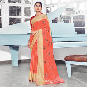 Gajri Pink Floral Embroidered Chiffon Saree
