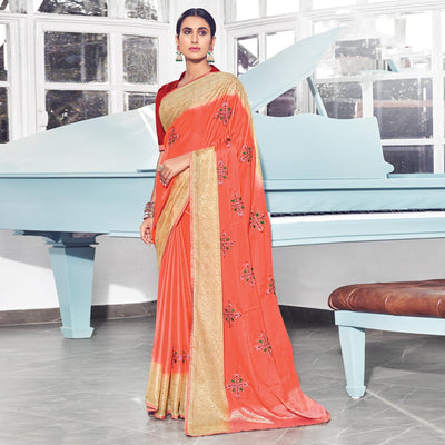 Gajri Pink Floral Embroidered Chiffon Saree