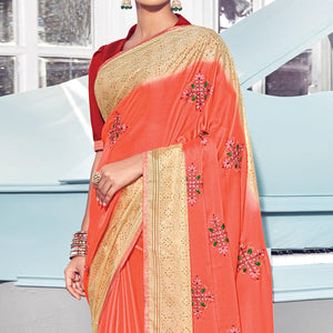 Gajri Pink Floral Embroidered Chiffon Saree