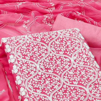 Gajri Pink Floral Embroidered Georgette Dress Material
