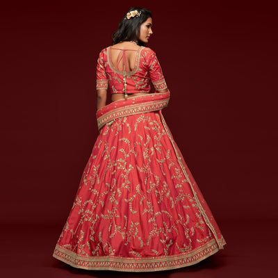 Gajri Pink Wedding Floral Sequins Embroidered Art Silk Lehenga Choli