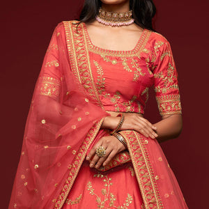 Gajri Pink Wedding Floral Sequins Embroidered Art Silk Lehenga Choli