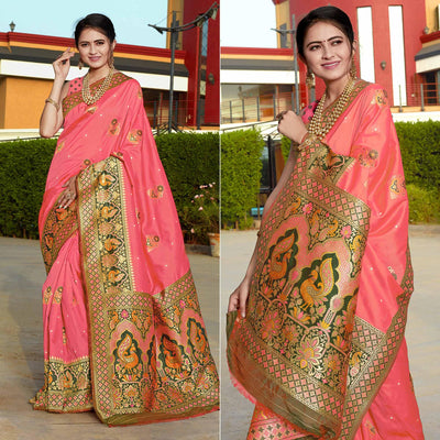 Gajri Pink Woven Banarasi Silk Saree