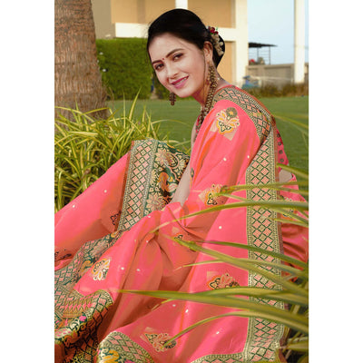 Gajri Pink Woven Banarasi Silk Saree