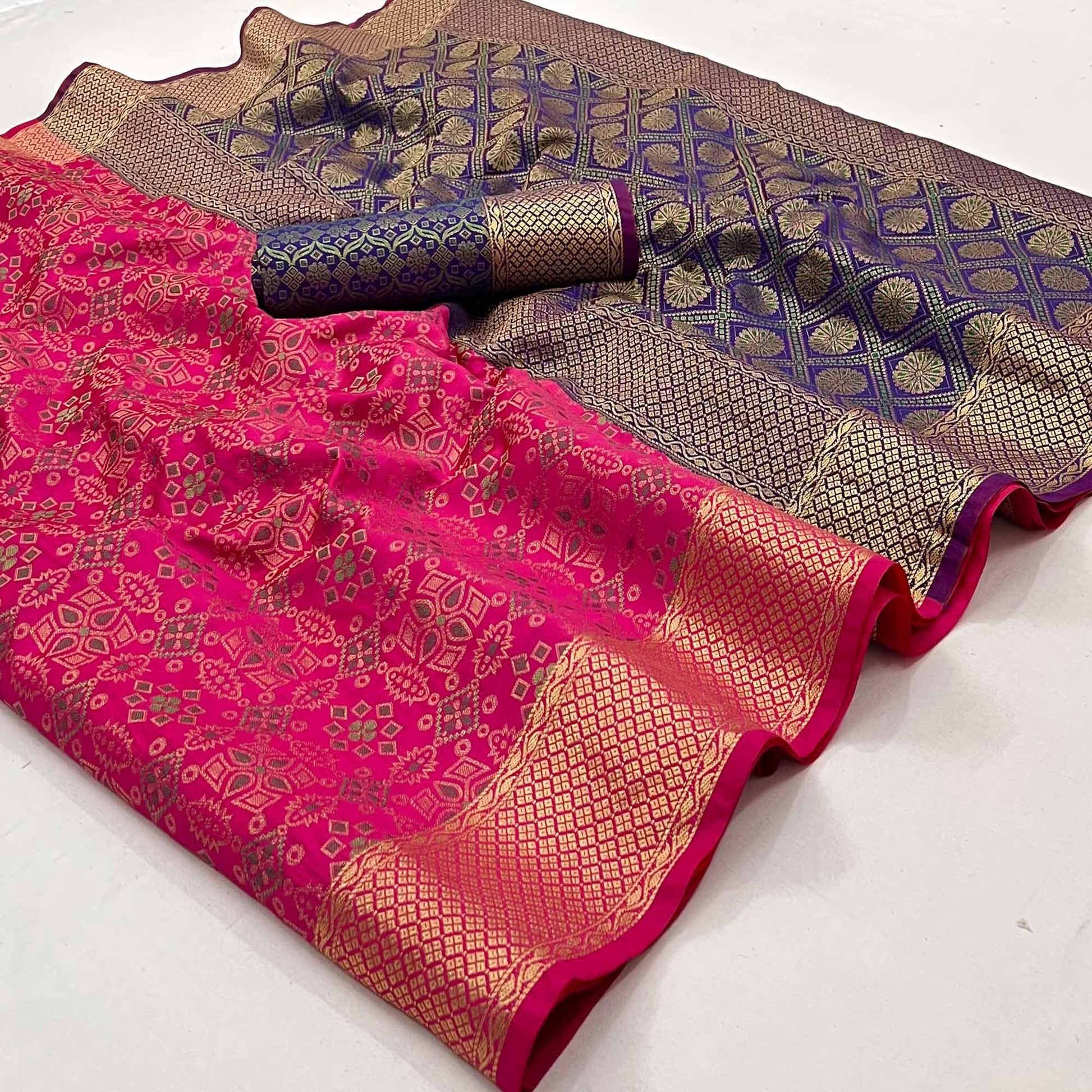 Gajri Pink Woven Patola Art Silk Saree