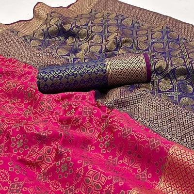 Gajri Pink Woven Patola Art Silk Saree
