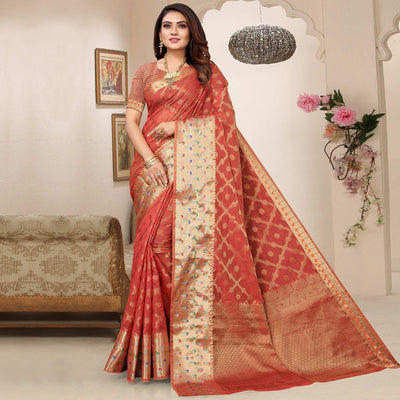 Gajri Woven Organza Saree