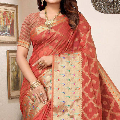 Gajri Woven Organza Saree