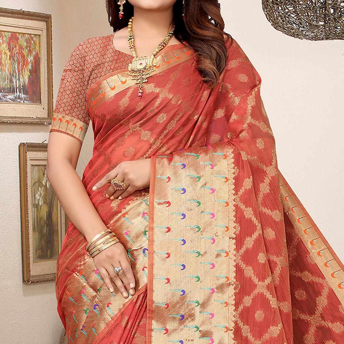 Gajri Woven Organza Saree