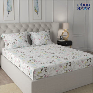 Fitted King Size Cotton Bedsheet - Gardenplant Mint Green