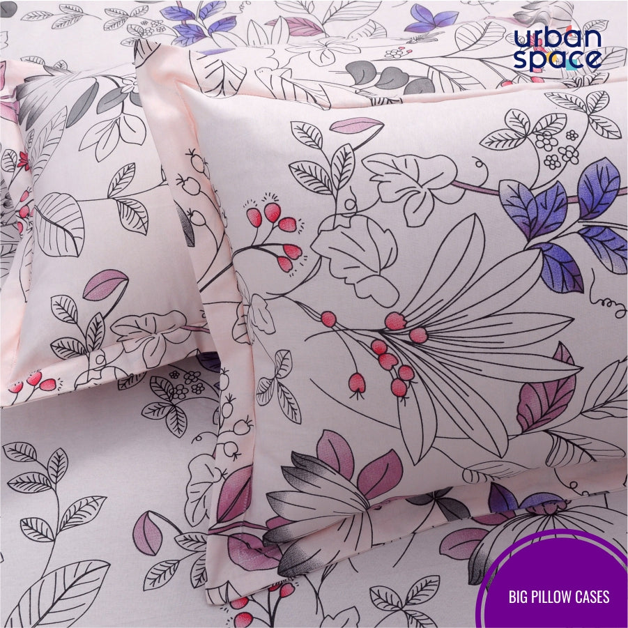 Fitted King Size Cotton Bedsheet - Gardenplant Purple Pink