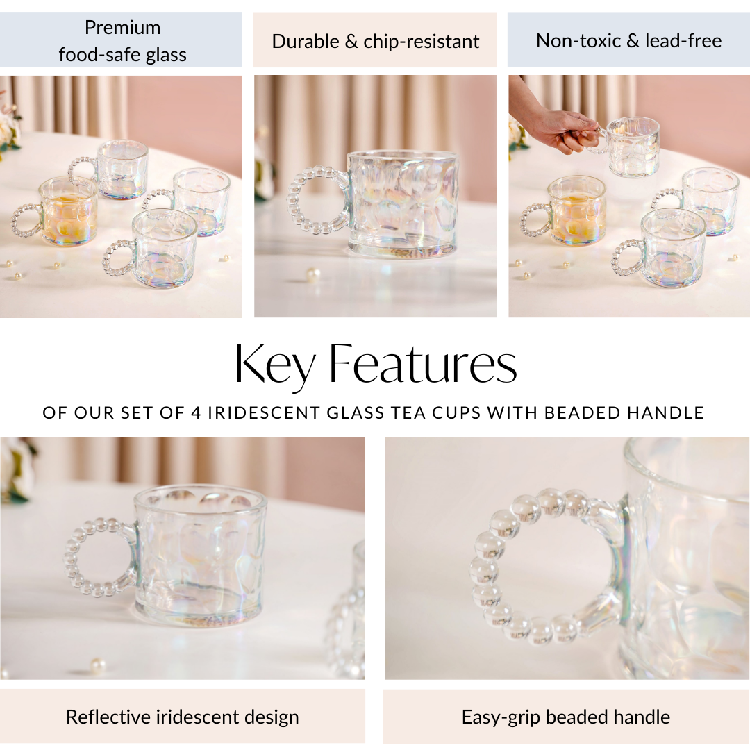 Set Of 4 Iridescent Glass Tea Cups 325ml