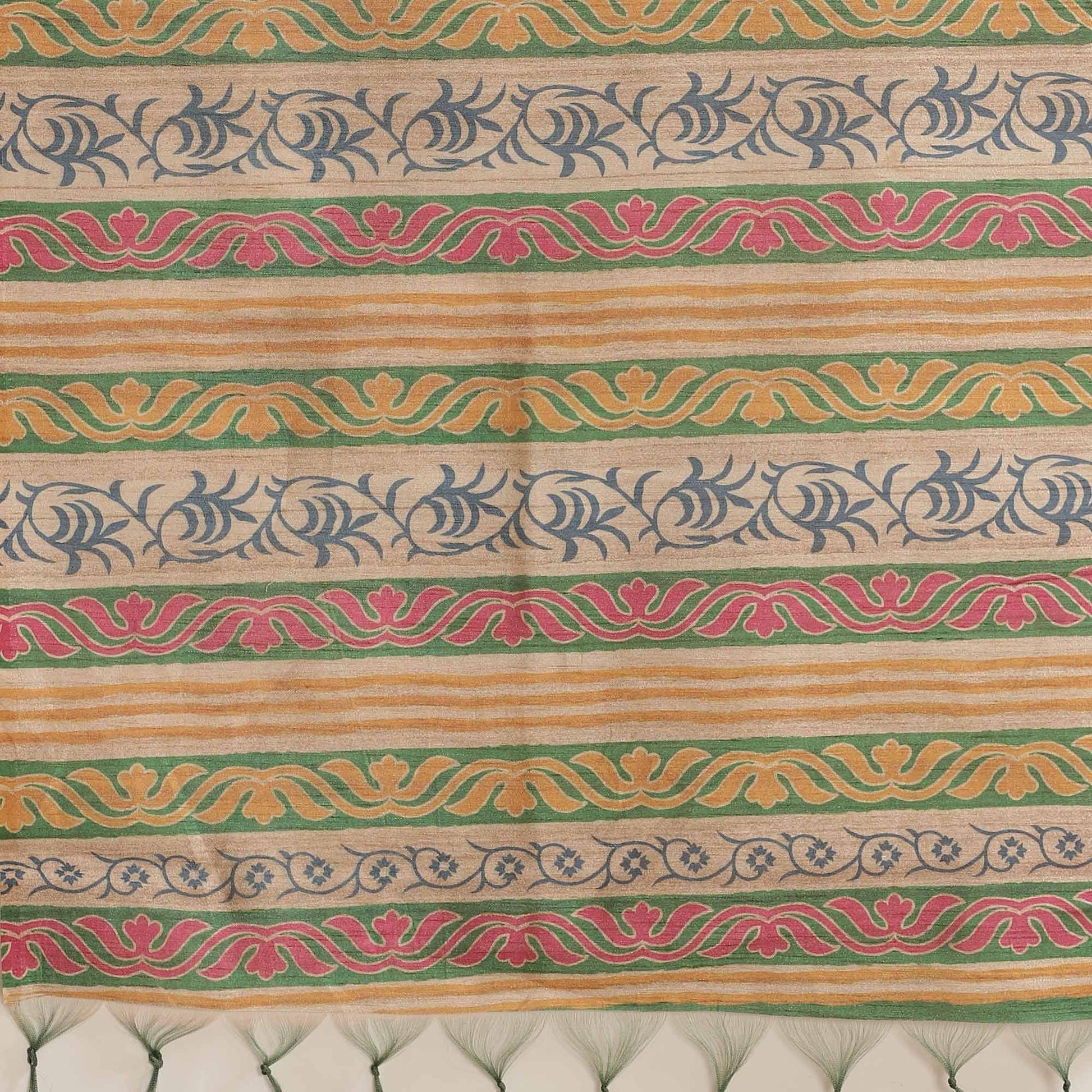 Gleaming Beige-Multi Colored Casual Wear Floral Printed Silk Blend Saree With Tassels