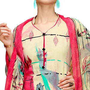 Gleaming Beige-Red Colored Casual Printed Cotton Dress Material