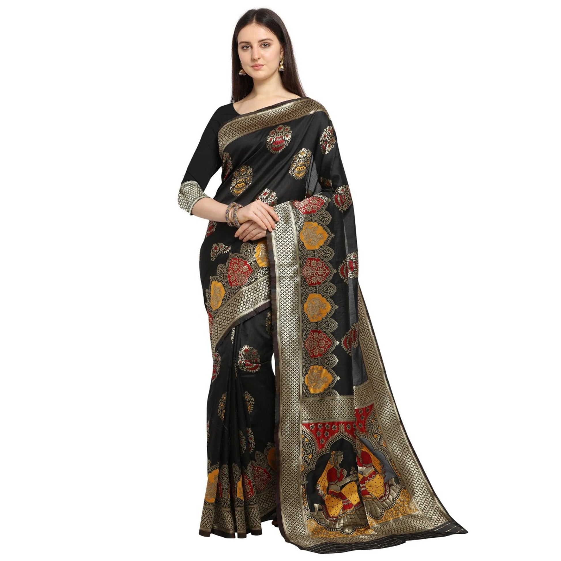 Gleaming Black Colored Festive Wear Woven Banarasi Silk Saree
