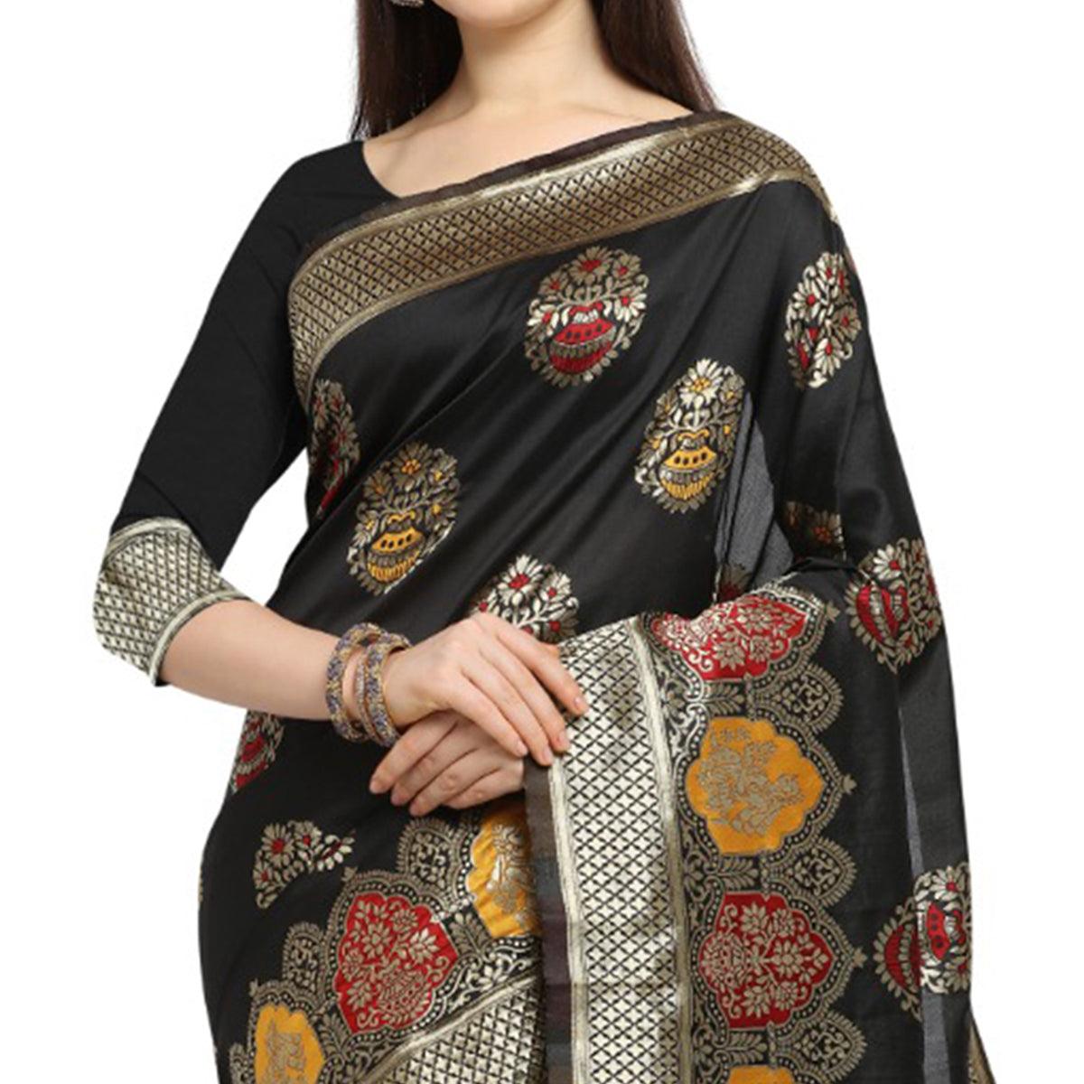 Gleaming Black Colored Festive Wear Woven Banarasi Silk Saree