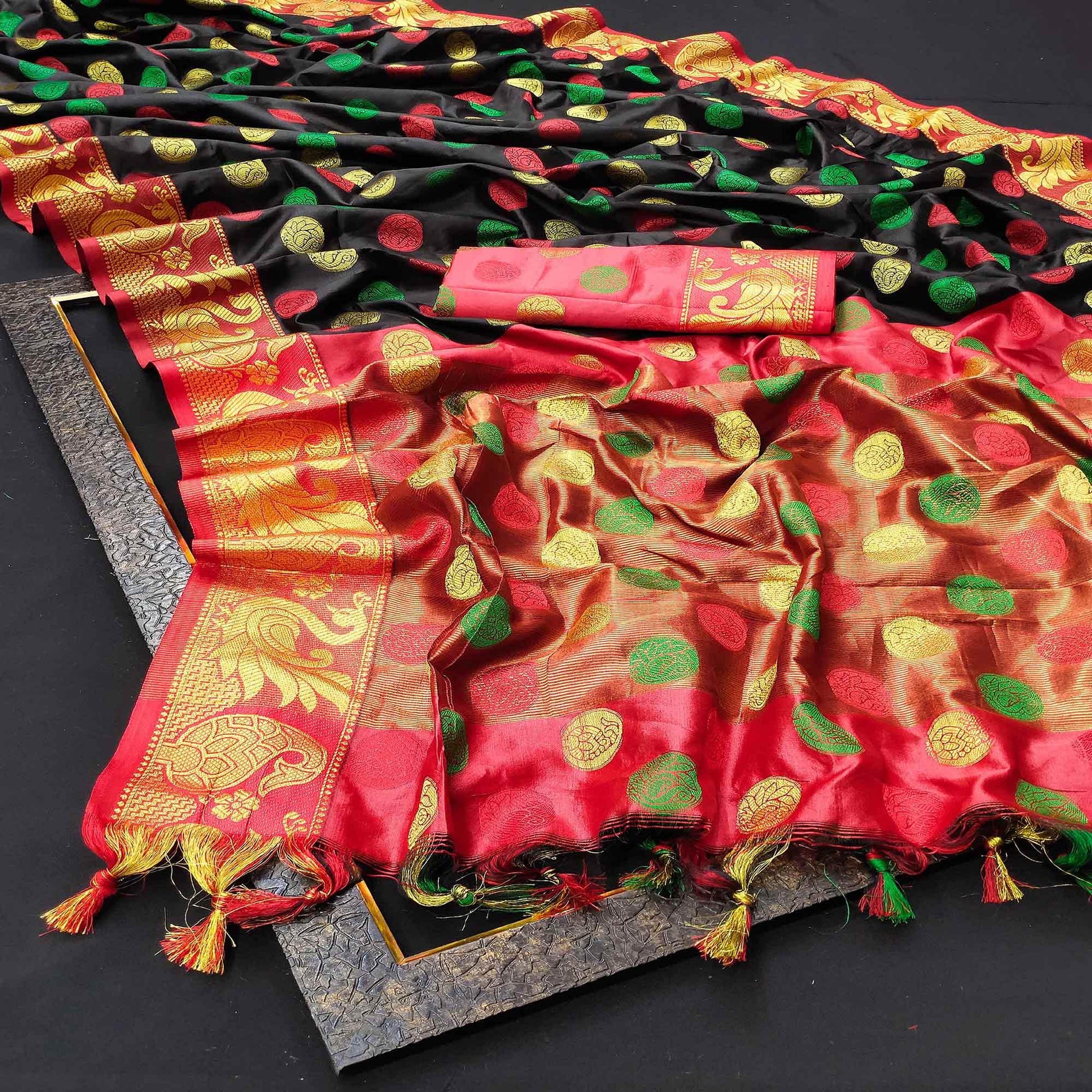 Gleaming Black Colored Festive Wear Woven Kanjivaram Silk Saree