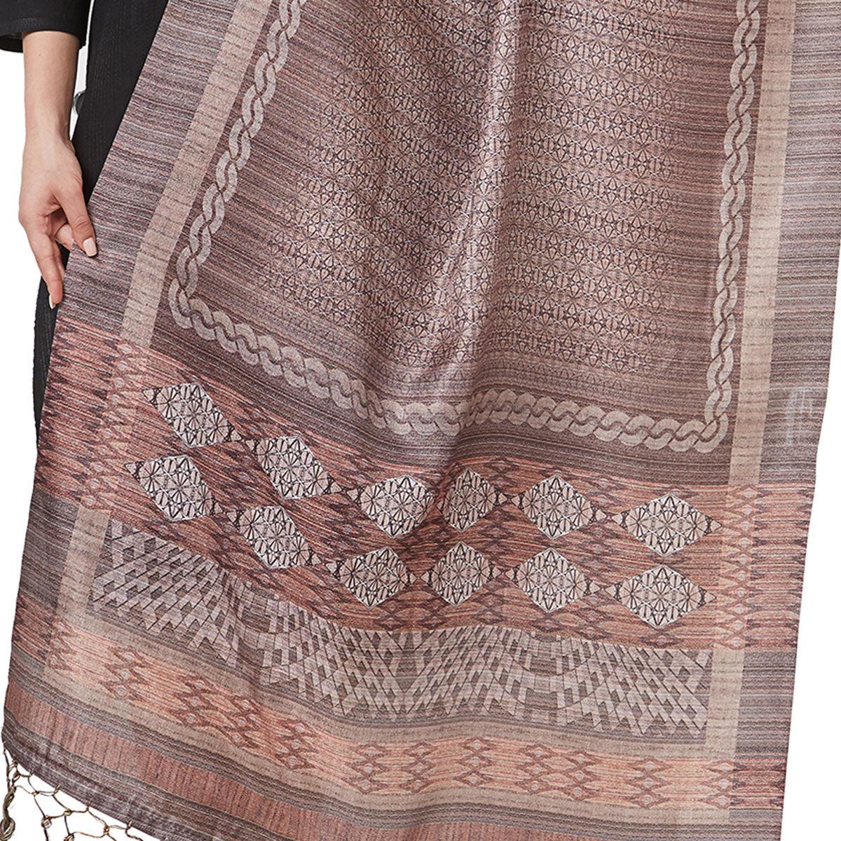 Gleaming Brown Colored Casual Printed Pashmina Silk Dupatta