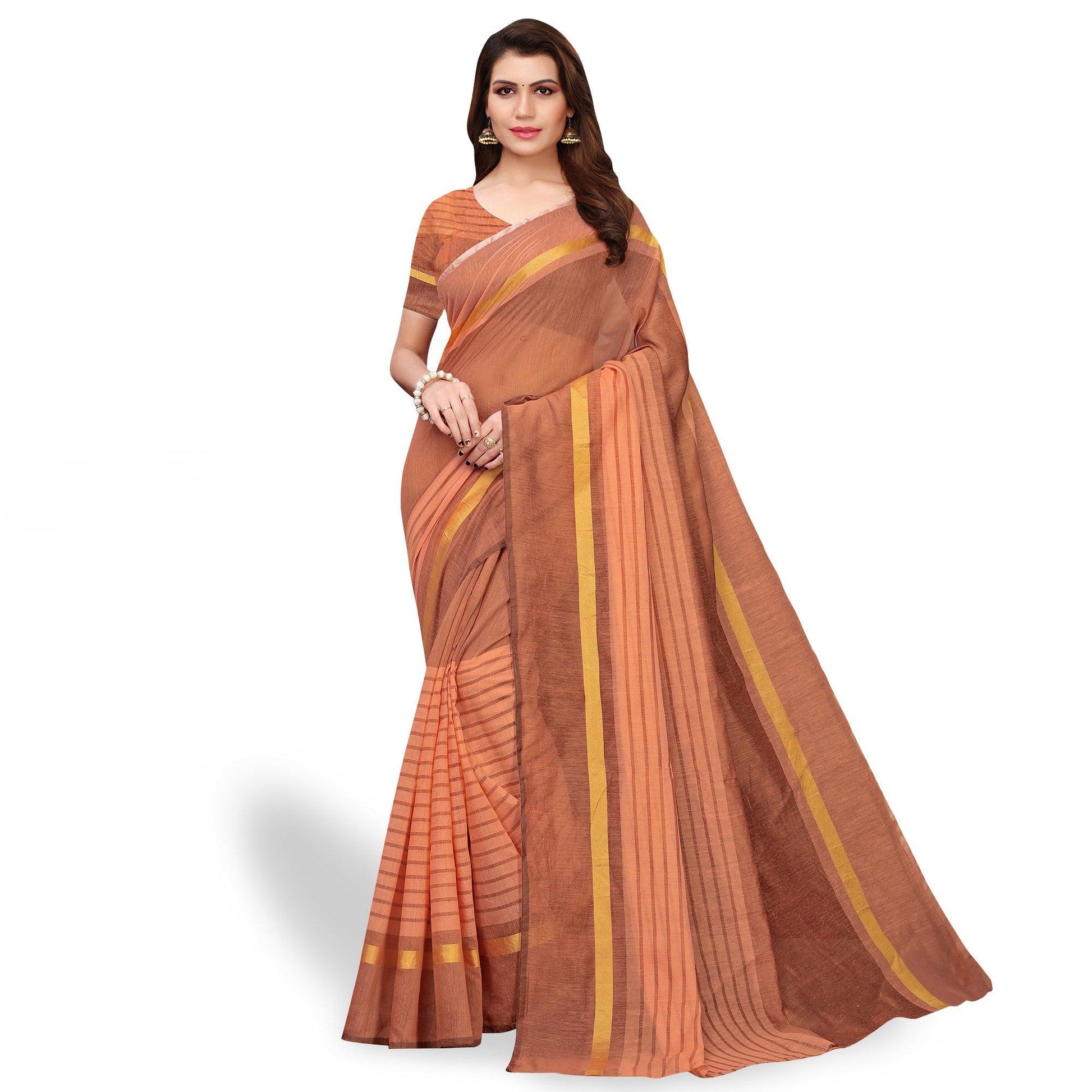 Gleaming Brown - Peach Colored Casual Wear Art Silk Saree