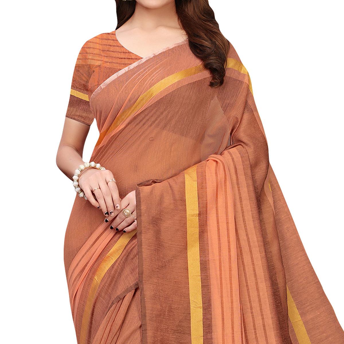 Gleaming Brown - Peach Colored Casual Wear Art Silk Saree