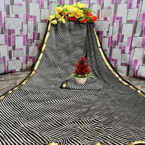 Gleaming Cream & Black Coloured Casual Wear Printed Georgette Saree