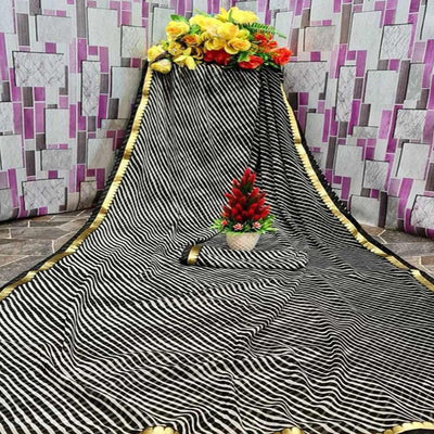 Gleaming Cream & Black Coloured Casual Wear Printed Georgette Saree