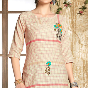 Gleaming Cream - Gajari Colored Casual Wear Embroidered Pure Cotton Kurti